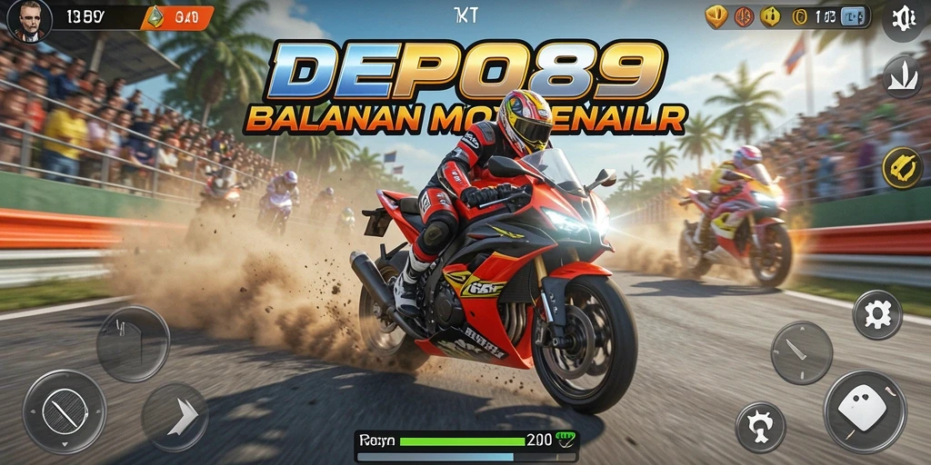 Screenshot gameplay DEPO89 menampilkan balapan motor yang seru dan mendebarkan.