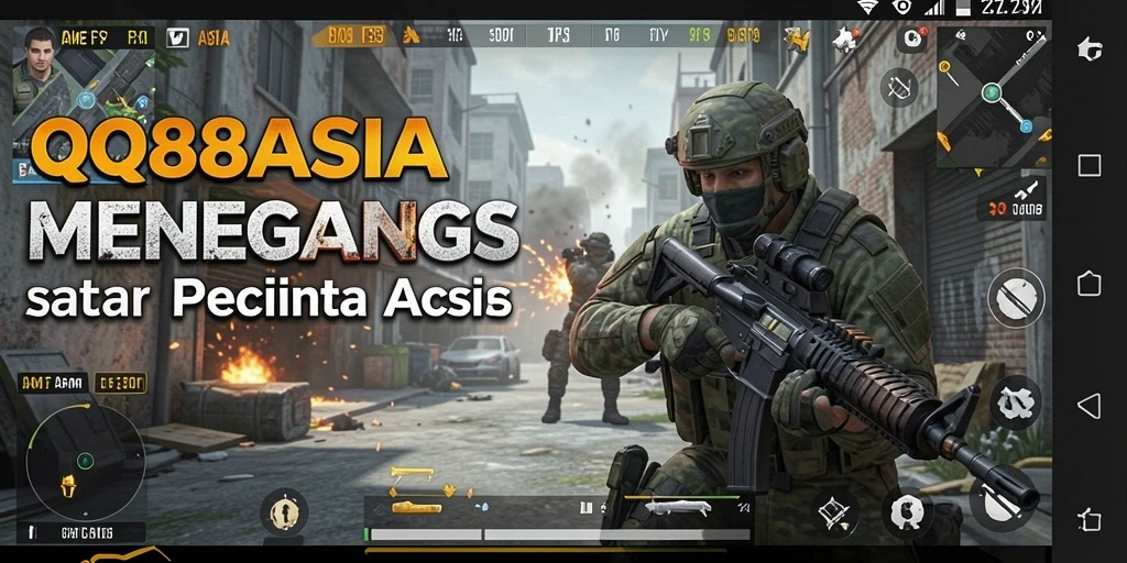 Screenshot gameplay QQ88ASIA menampilkan aksi FPS yang mendebarkan.