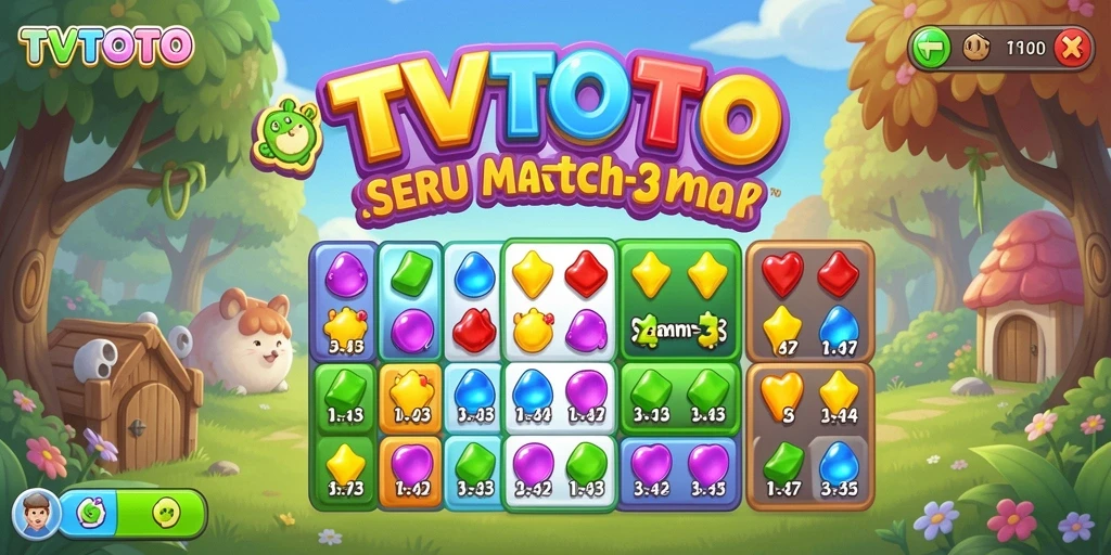 Tangkapan layar gameplay TVTOTO yang menampilkan aksi seru Match-3.